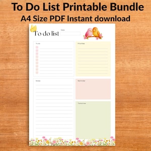 Utskrivbar att-göra-lista - A4-planerare - Uppgiftslistor - Minimalistisk produktivitetsplanerare - Direkt nedladdning i PDF-format