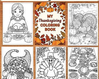 Libro para colorear de Acción de Gracias para imprimir - 56 páginas - Hojas de otoño para niños - Libro de actividades de otoño - Descarga instantánea en PDF