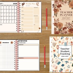 Printed Teacher Planner 2026–2027 pages organized in a binder, showing both planners with 51 pages each in A4 format — easy to print, punch, and store. Download your printable teacher planners instantly.”