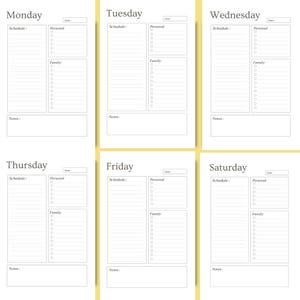 Preview of the 7 daily planning pages included in the 43-page Easter Printable Planner, featuring beautifully designed layouts for Monday through Sunday. Soft pastel spring theme with dedicated space for priorities, to-do lists, notes and Easter preparations. A4 size printable PDF, perfect for organizing your week and planning a joyful, stress-free Easter. Instant download – print and start planning today.