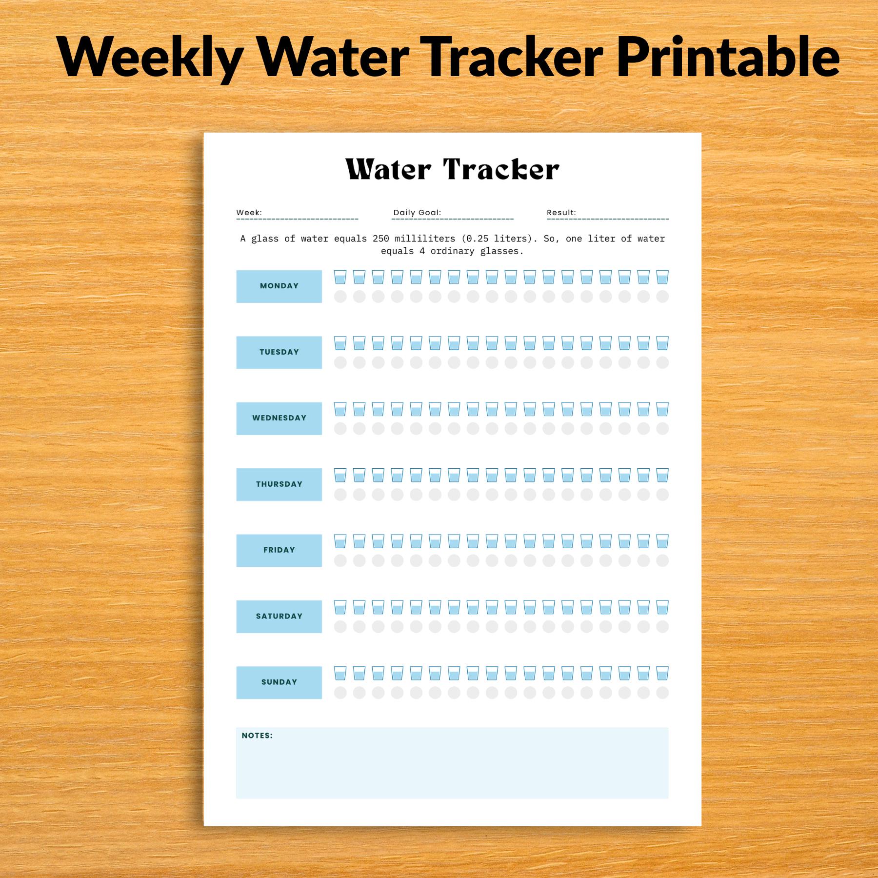 Storage Tracker. Water Water Tracker Printable-monthly & Weekly Water Tracker-water Intake ...