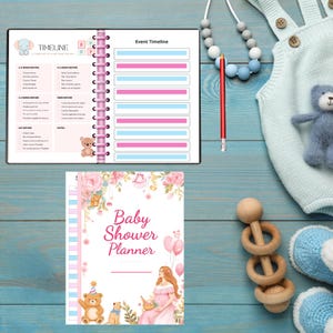Baby Shower Planner Printable organized neatly in a binder after printing — keep all 58 pages tidy and accessible for easy planning. Perfect for moms-to-be. Download and print your planner instantly!