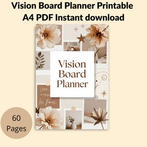 Beautiful cover of the 60-page Vision Board Planner Printable, A4 PDF format, designed to inspire your goals, dreams, and daily planning. Instant download to start organizing your vision and manifesting your best life today.✨