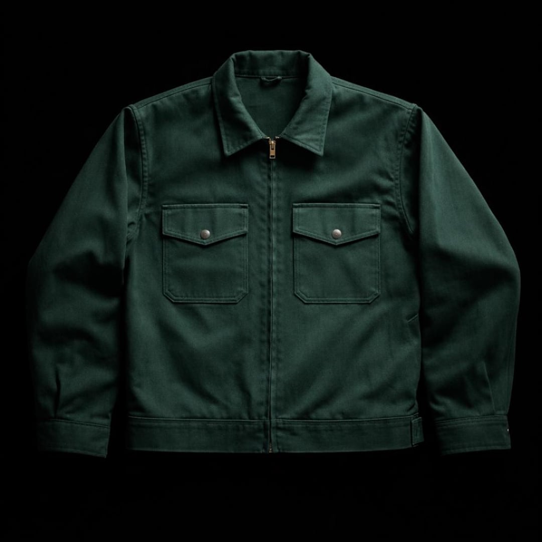 Vintage 1950s Green Cotton Work Jacket – Zip Front Chore Coat