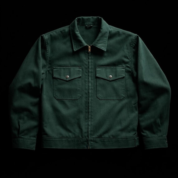 Vintage 1950s Green Cotton Work Jacket – Zip Front Chore Coat