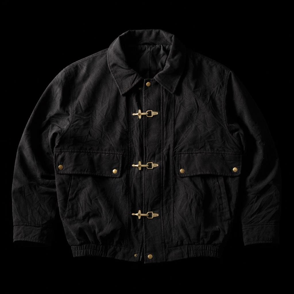 Vintage Black Cotton Twill Fireman Clasp Jacket – Boxy Fit Utility