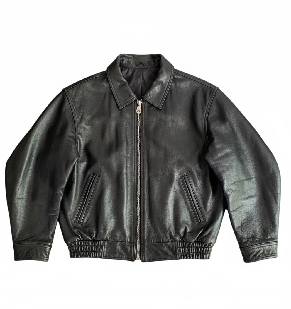 Mens Vintage Boxy Fit Classic Leather Jacket Flight Style
