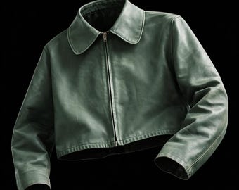 1960s German U-boat Leather Jacket Sage Green Cropped WWII