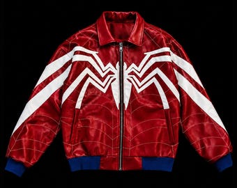 Spider-Man Sheep Leather Bomber Jacket Brand New Day Cosplay Spider Logo Jacket