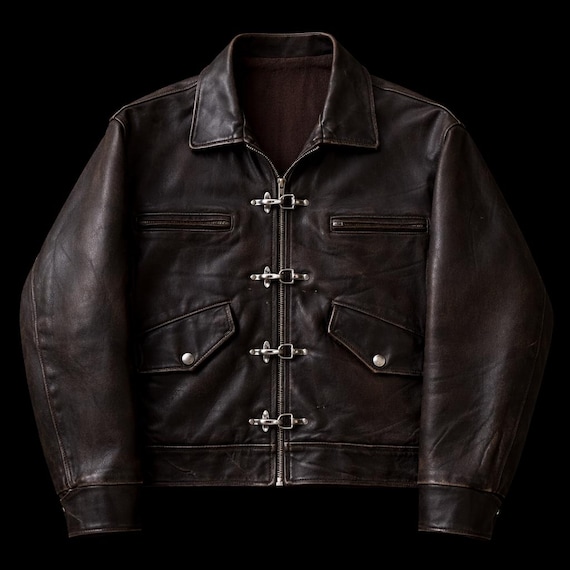 Vintage 80s Leather Fireman Clasp Jacket – Cowhide Brown Leather