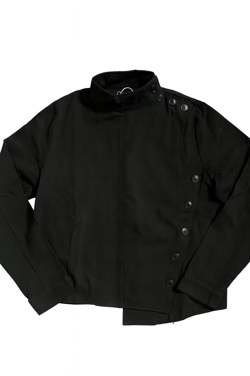 Vintage Black Cotton Fencing Jacket – Asymmetrical Button-up