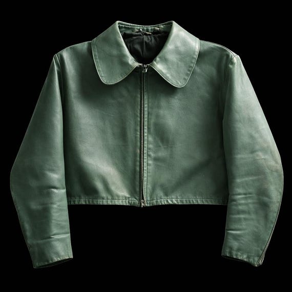 1960s German U-boat Leather Jacket Sage Green Cropped WWII