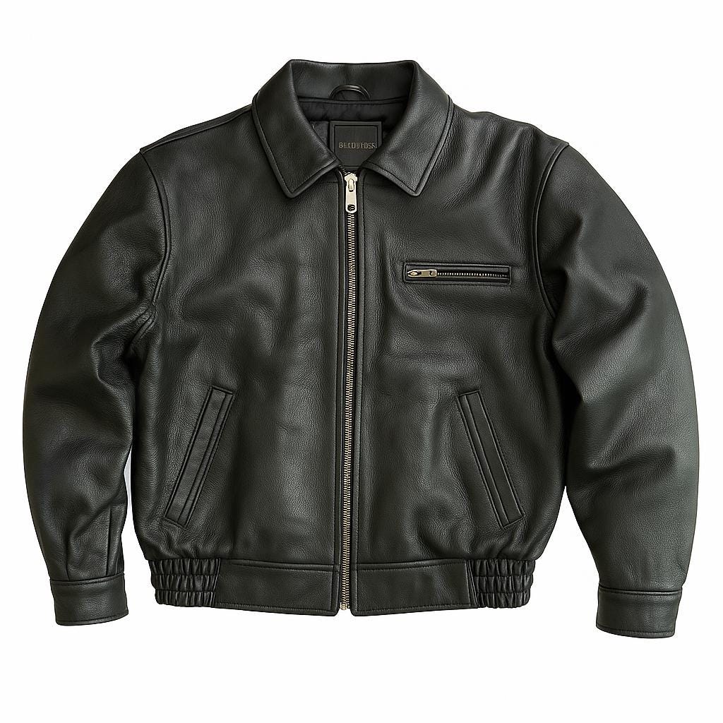 Mens Vintage Boxy Fit Classic Leather Jacket Flight Style