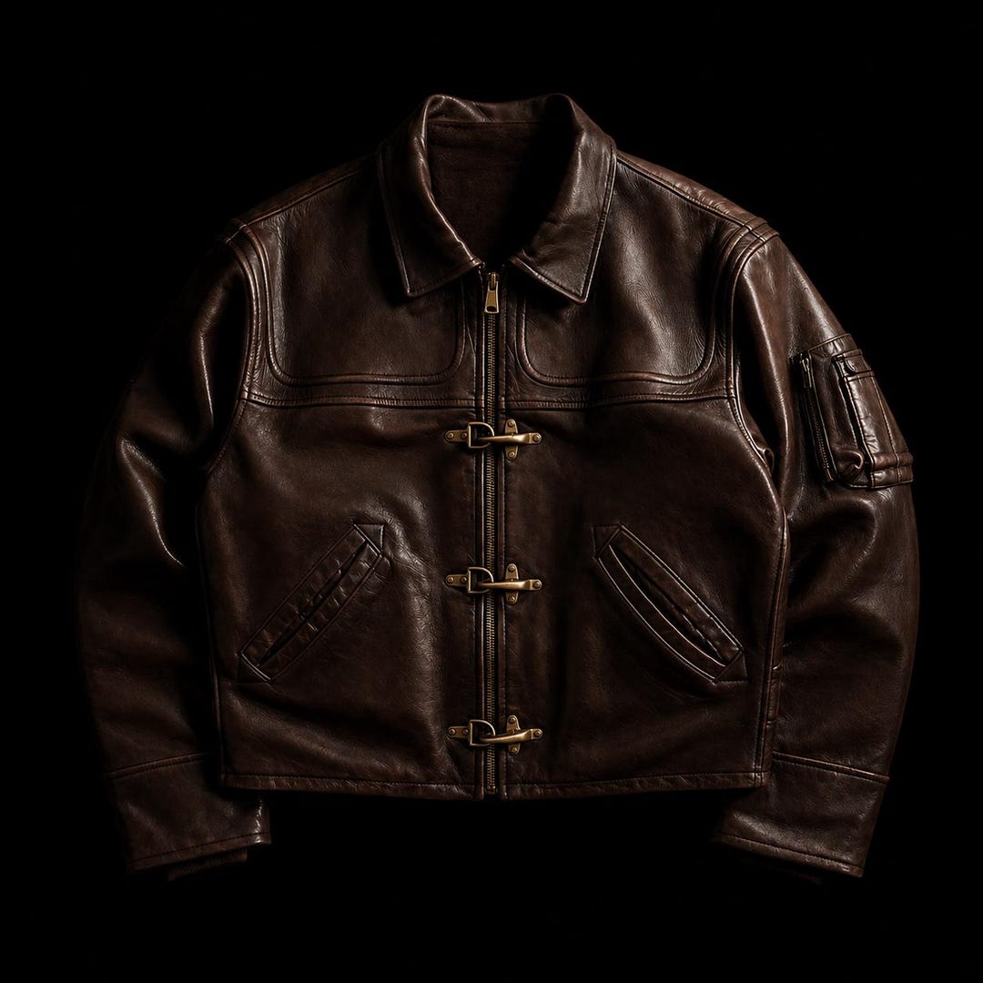 Vintage 90s Type B32 Fireman Clasp Leather Jacket Real Leather