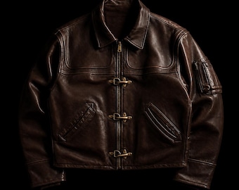 Vintage 90s Type B32 Fireman Clasp Leather Jacket Real Leather