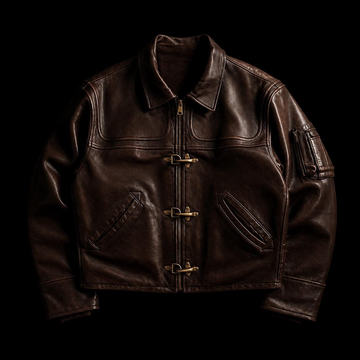 Vintage 90s Type B32 Fireman Clasp Leather Jacket Real Leather