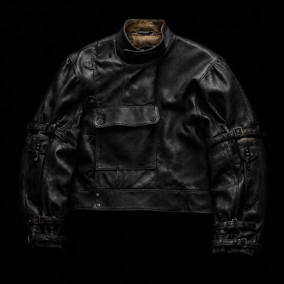 1950s Swedish Military Motorcycle Jacket – Black Cow Leather Jacket with Buckle Straps & Asymmetrical Closure