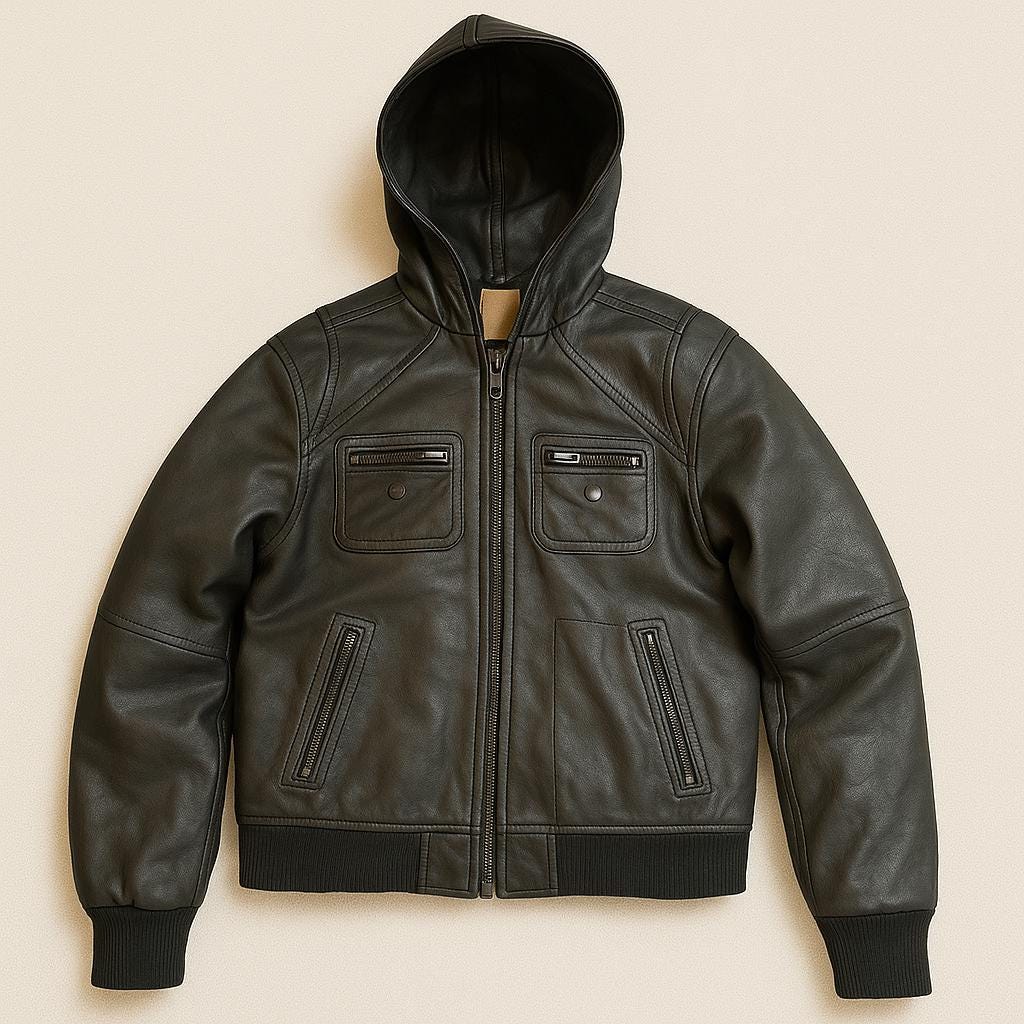 Vintage Black Leather Hooded Bomber Jacket – 90s Streetwear