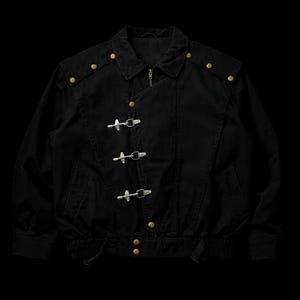 Vintage Japanese Black Fireman Clasp Cotton Canvas Jacket | Goth