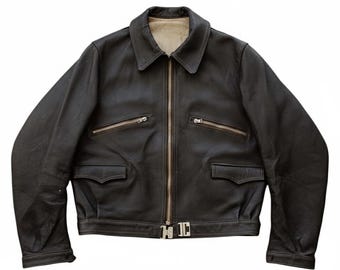 Cyclist Vintage Leather Jacket Coat 1940s German 40s Ruhr Zipper
