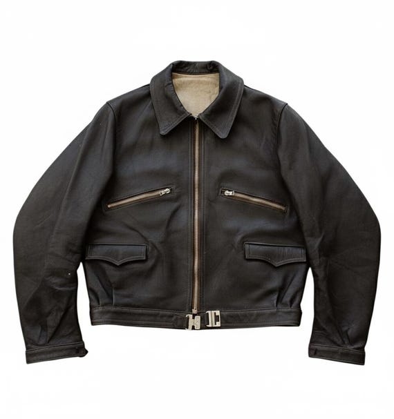 フレンチヴィンテージ　サクリストジャケット　ECLIR ジップ ヴィンテージ 1940年代 フランス製 サイクリスト レザー ジャケット