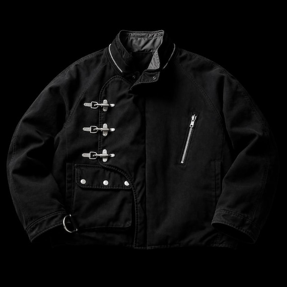 Vintage 1990s Japanese Black Fireman Cotton Clasp Jacket