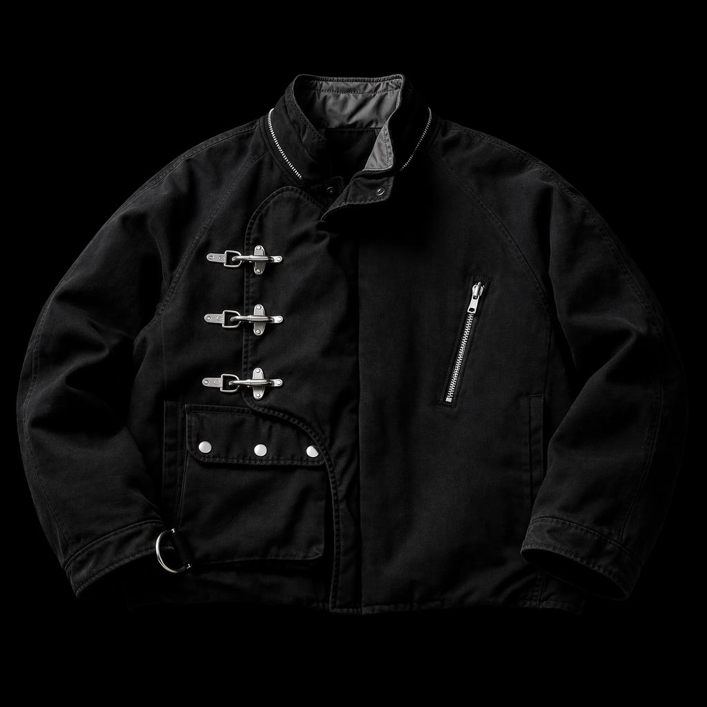 Vintage 1990s Japanese Black Fireman Cotton Clasp Jacket