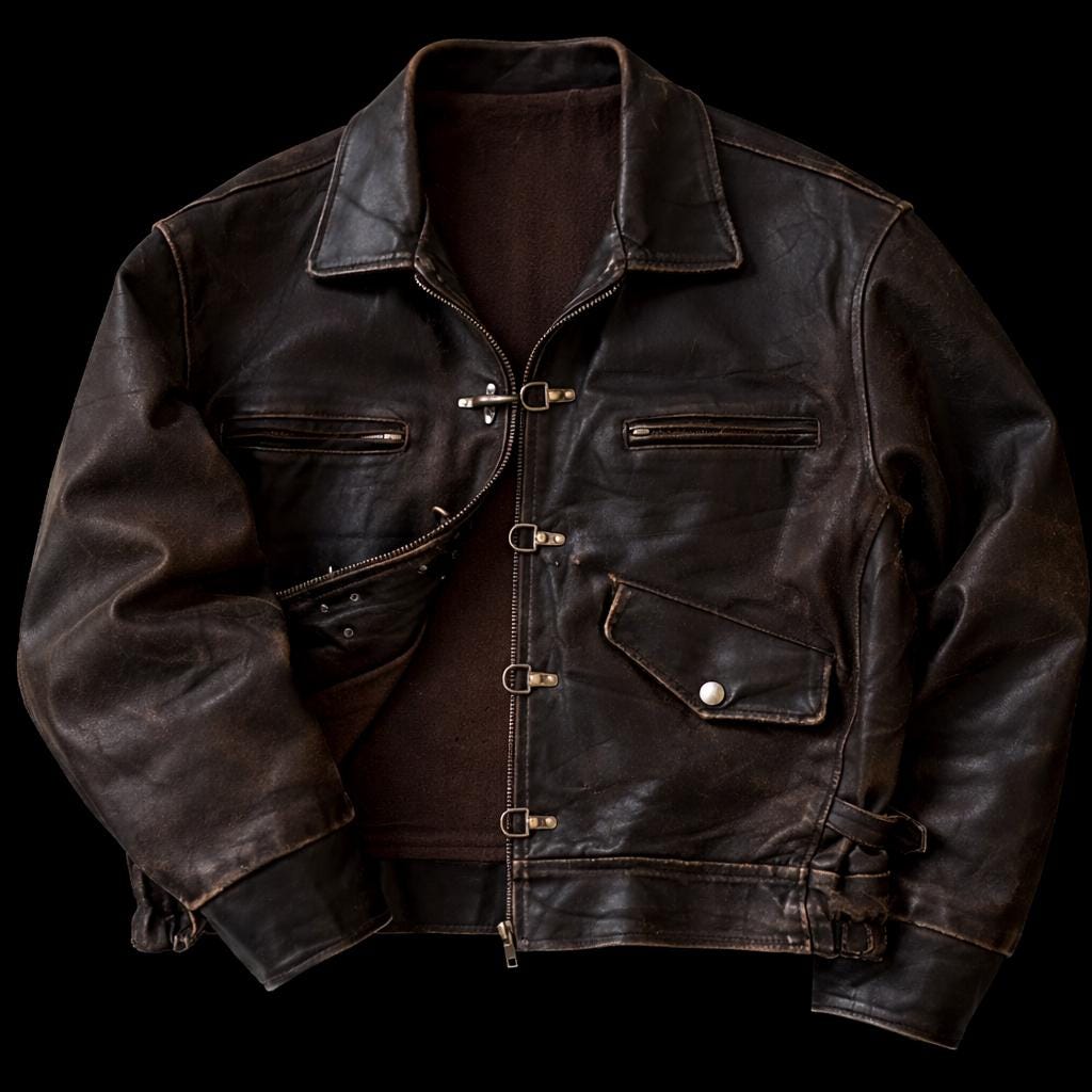 Vintage 80s Leather Fireman Clasp Jacket – Cowhide Brown Leather Bomber ...