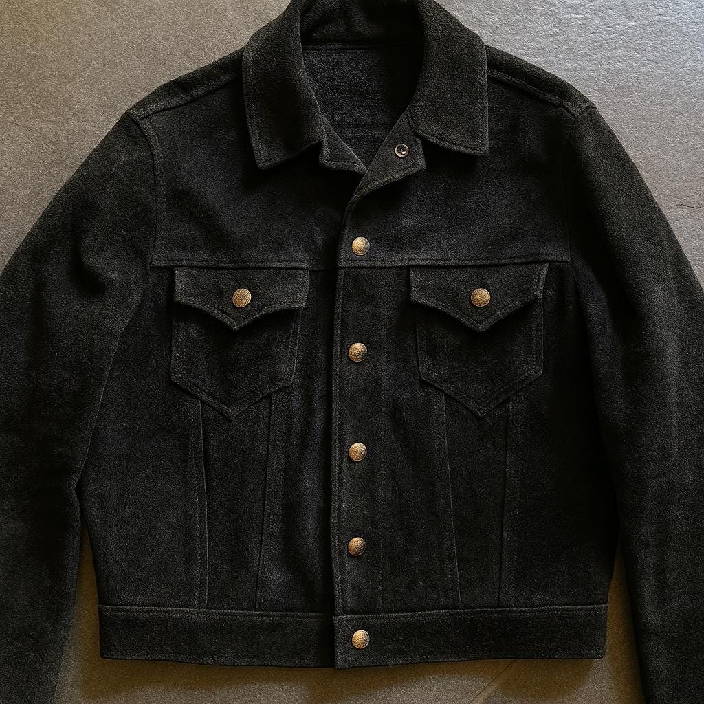 ブラック 牛革　スエード ジャケット Mサイズ ヴィンテージ クロップド ブラック スエード トラッカージャケット