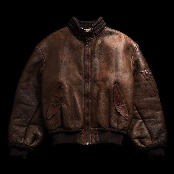 Vintage 80s Brown Leather MA-1 Bomber Jacket Sherpa Lined Flight