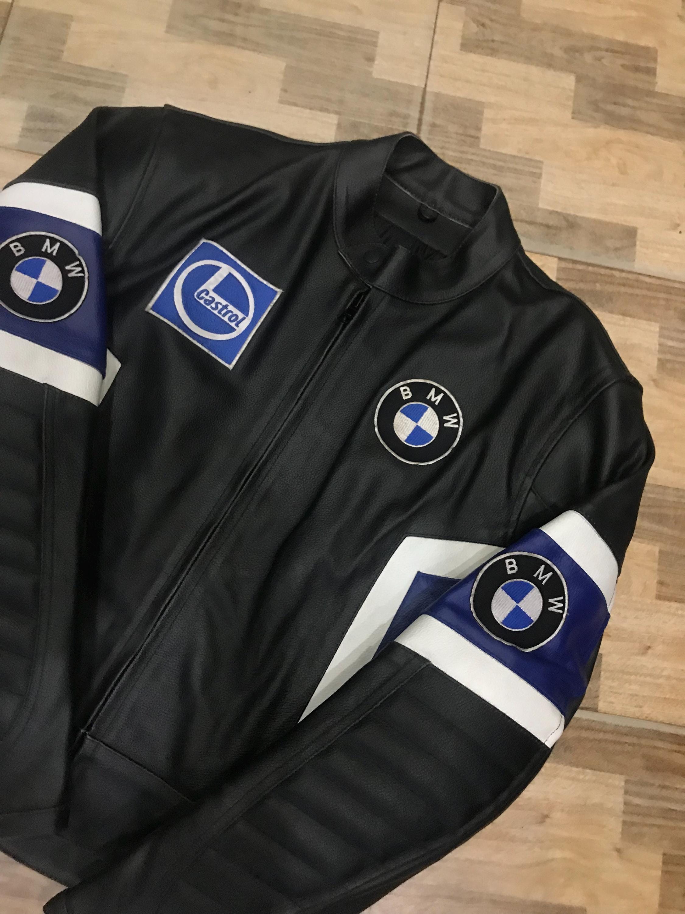 BMW Motorcycle Racing Leather Jacket – Black & Blue Protective Biker ...