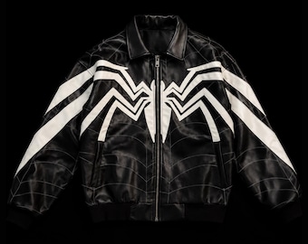 Spider-Man Symbiote Leather Bomber Jacket Brand New Day Spider Logo Jacket