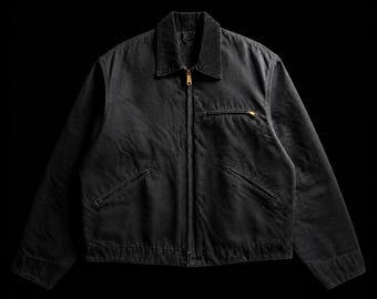 Vintage 90s Black Cotton Twill Detroit Work Jacket - Corduroy Collar Blanket Liner