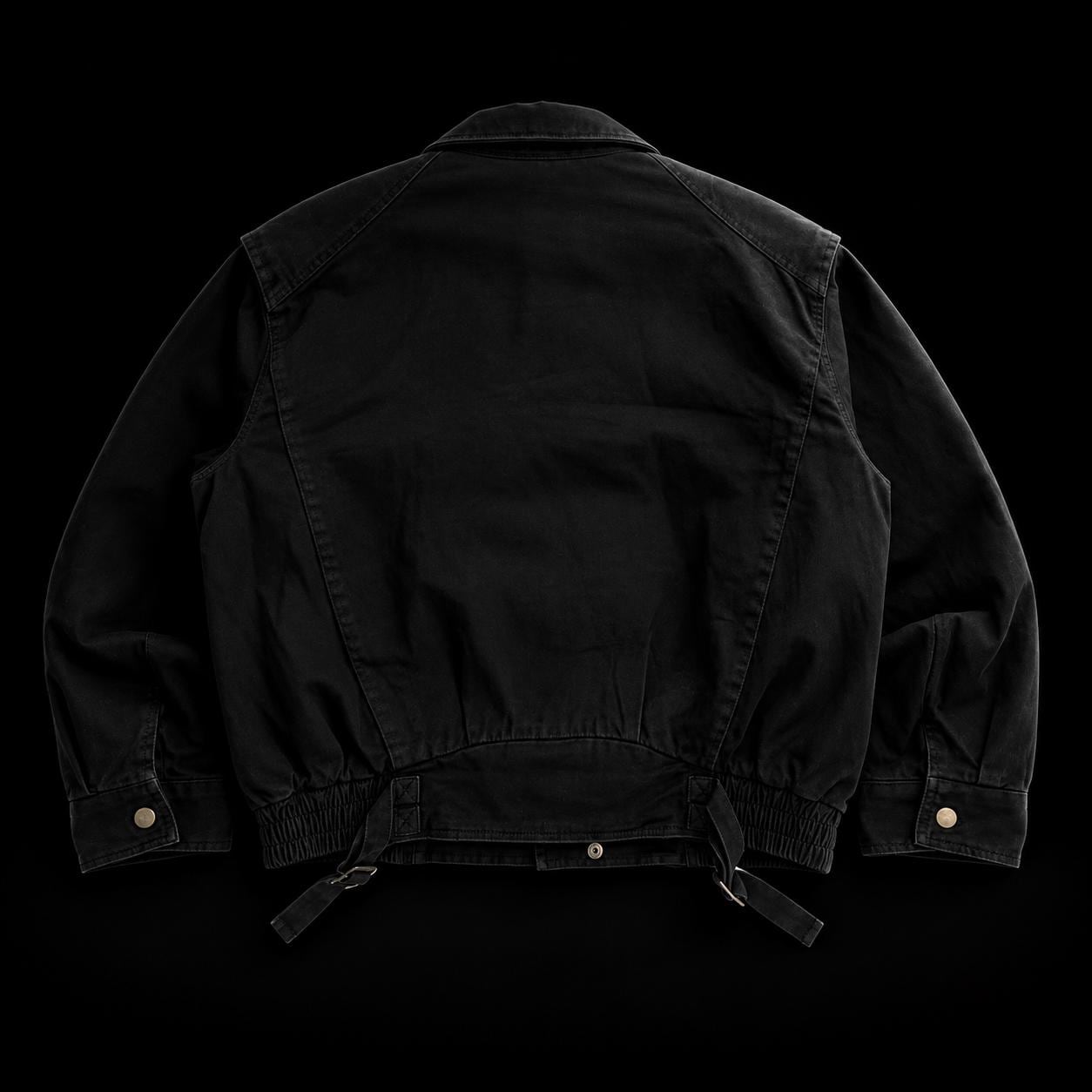 Vintage Japanese Black Fireman Clasp Cotton Canvas Jacket Moto