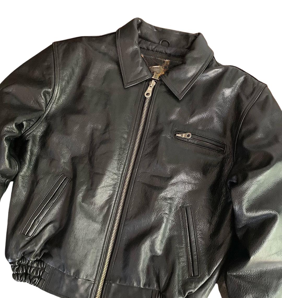 Vintage 1980s Thick Cowhide Leather Jacket Boxy Fit Men's Classic