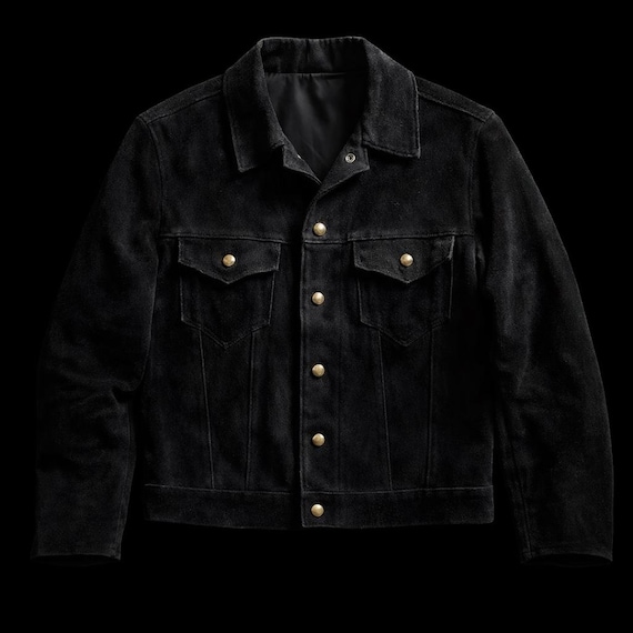 Vintage Black Suede Trucker Jacket - Outbackbold - Lace-up Sleeves 