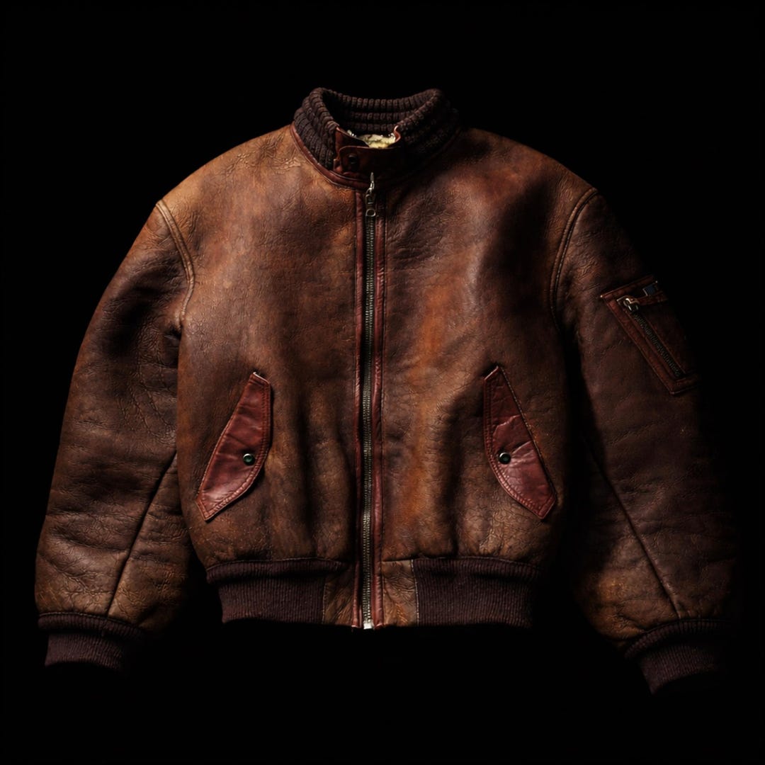 【80s-00s】Leather MA-1 Jacket Vintage 80s Brown Cowhide Leather MA-1 Bomber Jacket Sherpa Lined