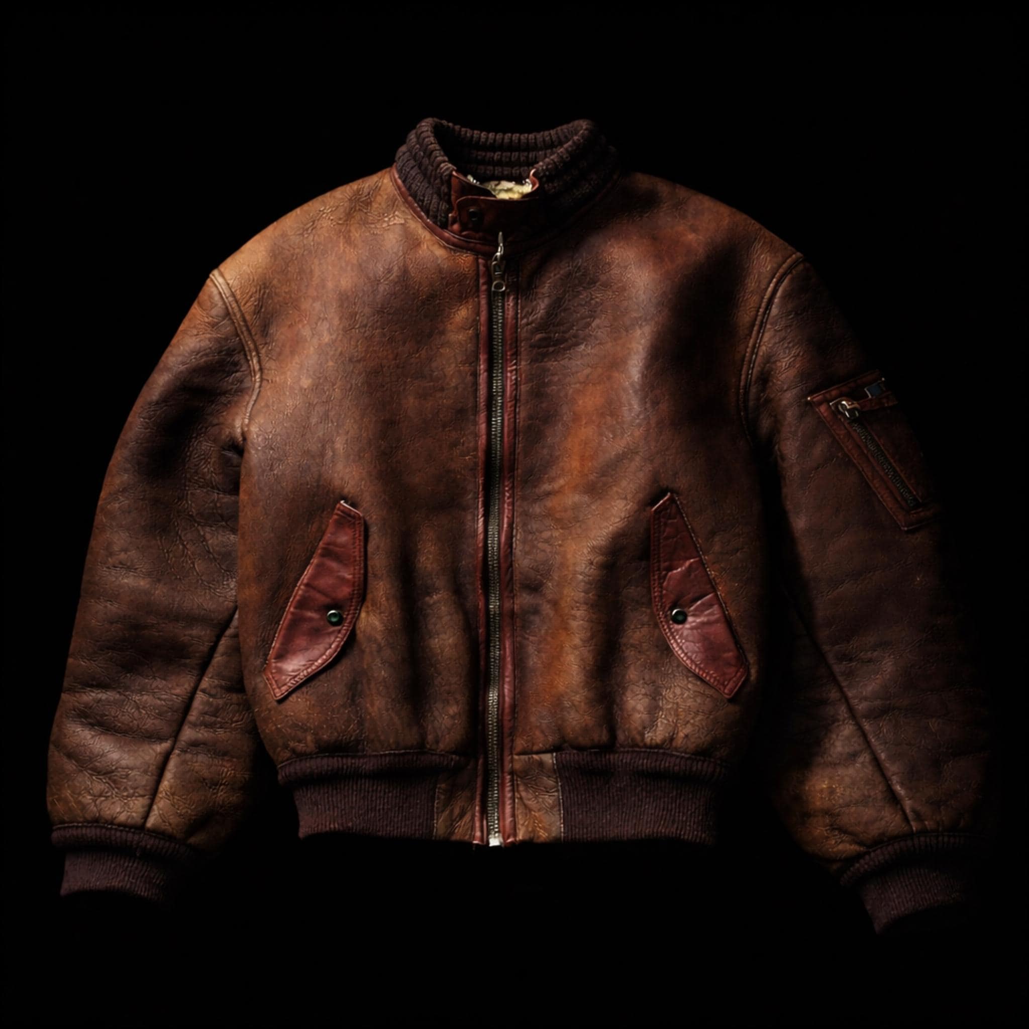 Vintage 80s Brown Cowhide Leather MA-1 Bomber Jacket Sherpa Lined