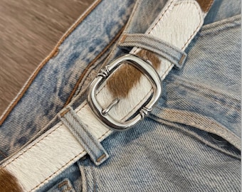 Unique Pattern Leather Belt with Silver Buckle Unisex
