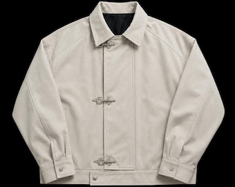 Vintage Hook Cotton Canvas Jacket Fireman Clasp Workwear Coat Outerwear