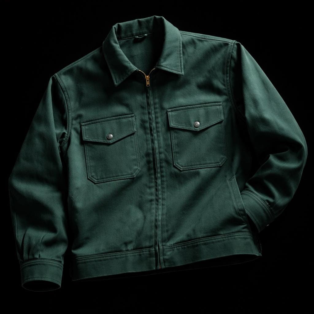 Vintage 1950s Green Cotton Work Jacket – Zip Front Chore Coat
