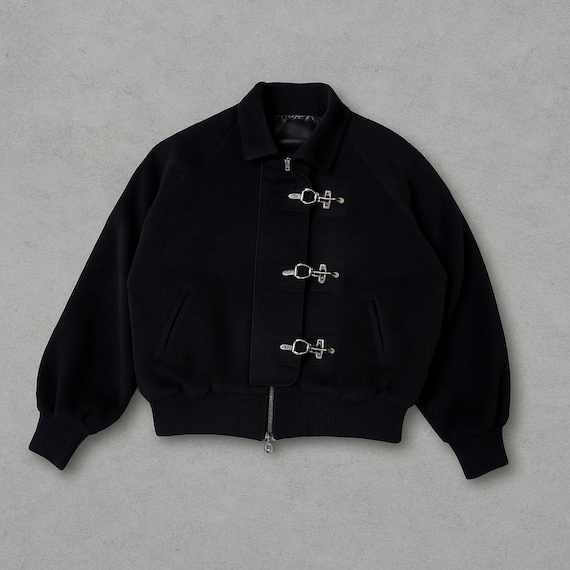 Vintage Wool Bomber Jacket – Rare Black Aviator Coat, Fireman