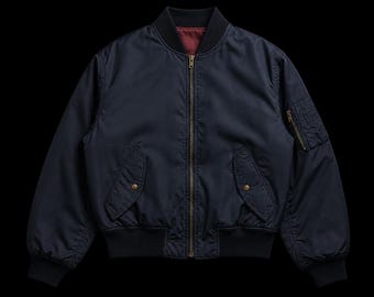 Vintage 80s Parachute MA-1 Bomber Jacket Boxy Fit Deep Blue Oversized Flight Coat