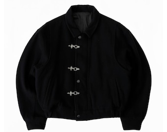Vintage Wool Bomber Jacket – Rare Black Aviator Coat, Fireman