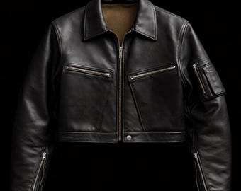 Vintage 1960s Real Sheepskin Leather Flight Jacket, Cropped Aviator Bomber Outerwear