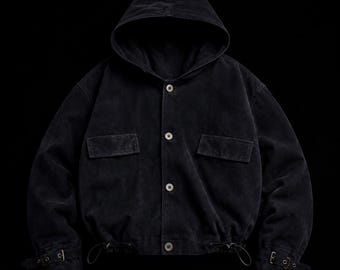 Vintage 1980s Boxy Fit Black Suede Baggy Bomber Jacket