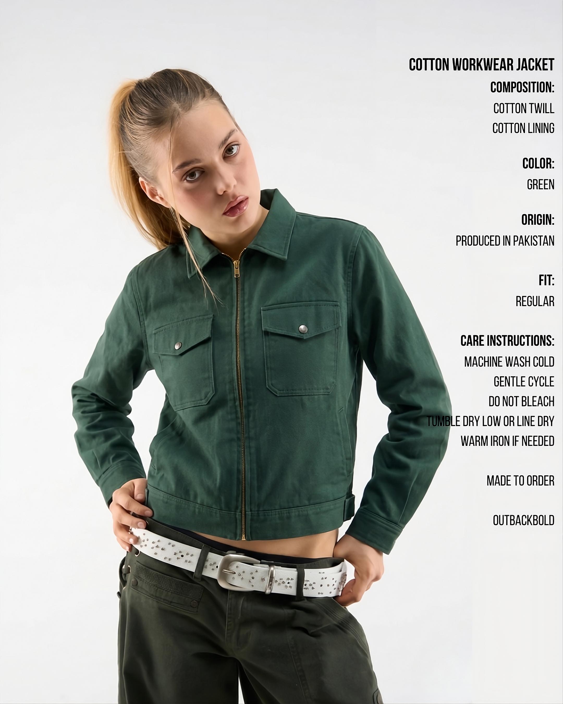 Vintage 1950s Green Cotton Work Jacket – Zip Front Chore Coat