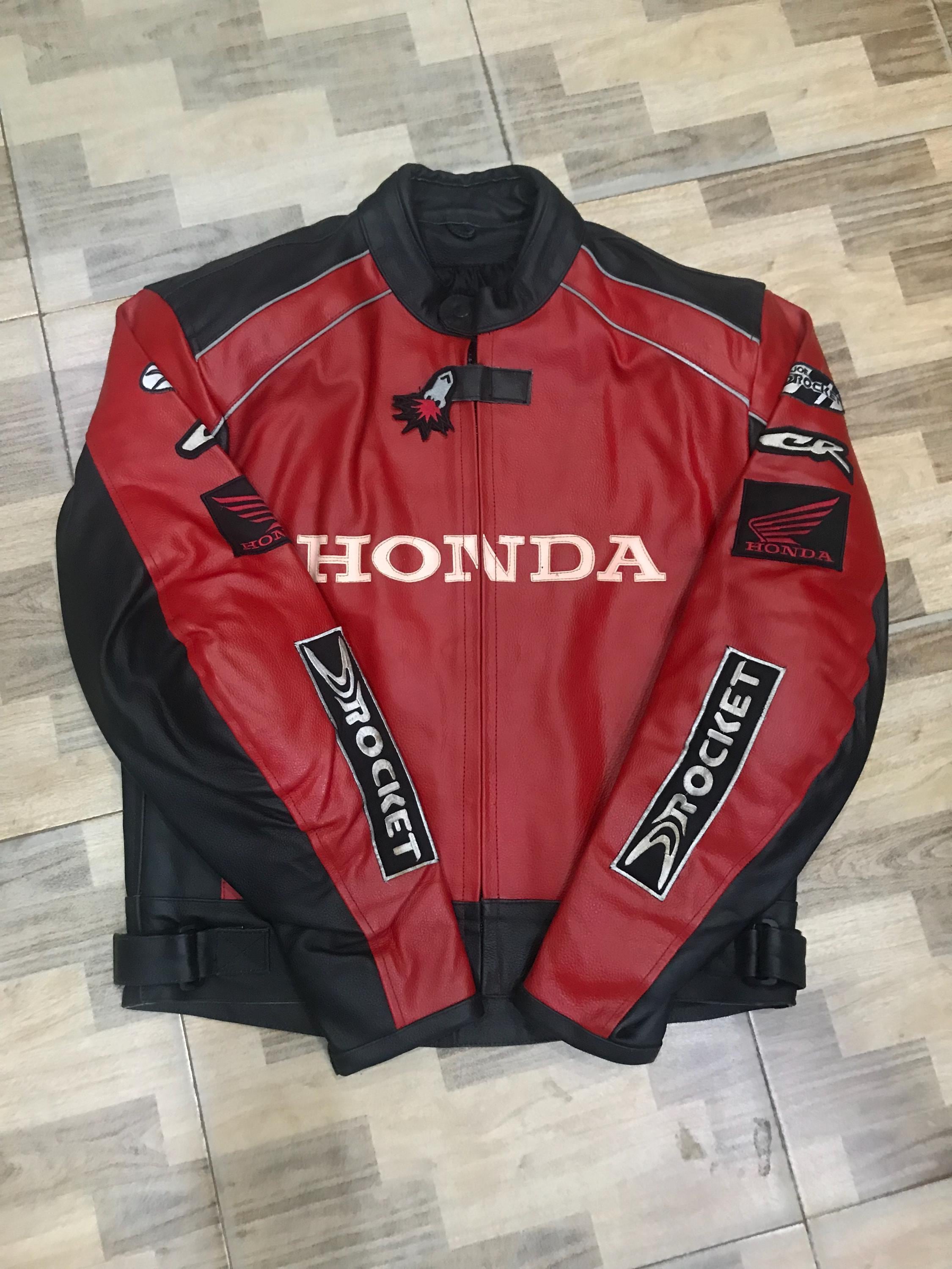 Men's Honda Racing Leather Motorcycle Jacket – Red & Black Armored