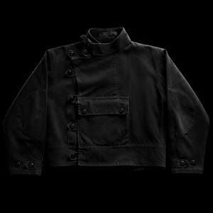 Veste de moto suédoise vintage des années 1960 en toile de coton noire, manteau de motard utilitaire surdimensionné, vêtements de travail en cuir