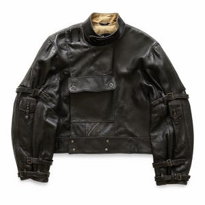 Vintage 1950s Swedish Military Motorcycle Jacket – Mens Black Leather Moto Jacket with Buckle Straps & Asymmetrical Closure – Leatherwear
